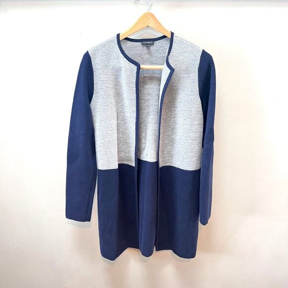 Talbots Womens Merino Wool Blend Colorblock Open Cardigan Sweater Navy & Gray Si - Picture 1 of 4